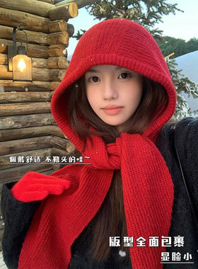 冬季女士保暖围巾一体针织帽