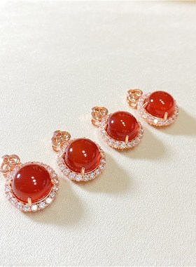 极速清货特价 天然红玛瑙镀银镶嵌款吊坠 O女款玛瑙镶嵌饰品礼物