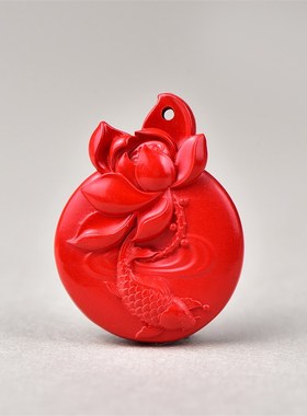 极速高含量天然红砂真朱砂荷叶鱼平安扣年年有余.配件百搭款