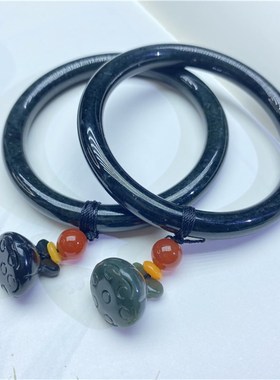 极速特价清货天然和田r玉青玉老油青莲蓬坠子款手镯镯子女款