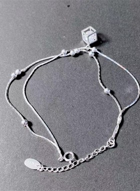 极速990足银魔方坠子双层蛇骨链款手链女款足Q银时尚Y银饰品礼物