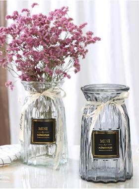 欧式玻璃花瓶竖棱透明 客厅彩色玻璃花瓶创意样板间 插花工艺摆件