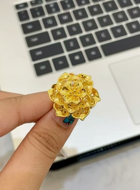 金包银镂空牡丹花戒指婚嫁指环戒指足金包银来料可定制