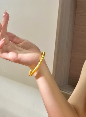 金包银卷草纹手镯紫荆花素圈手环百搭送妈妈礼物来料可定制