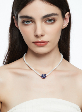 SSIXEE冰冰月系列蓝色猫咪头项链