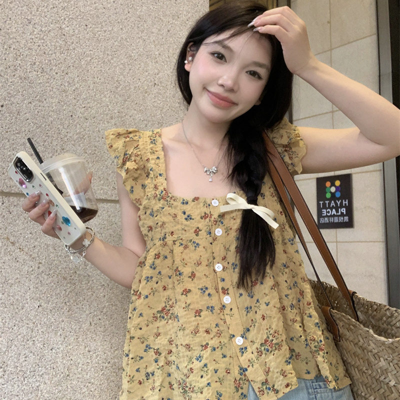 新款法式泡泡袖飞袖衬衫