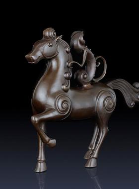 纯黄铜马上封侯摆件铜猴骑马摆件办公室装饰品客厅饰品铜马上猴