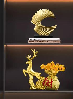 一鹿发财树招财酒柜装饰品摆件客厅电视柜办公室新中式家居工艺品