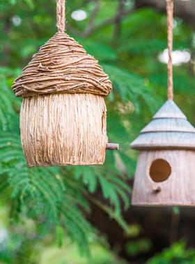 庭院花园装饰户外别墅阳台景观挂件创意树脂彷真鸟窝树上摆件新款