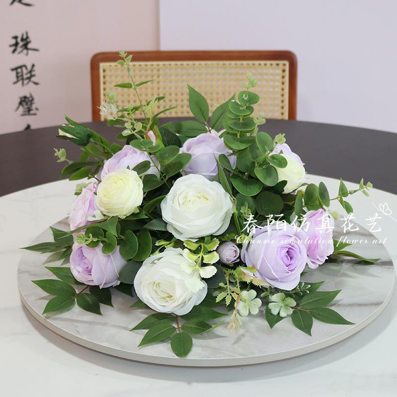 彷真花摆设客厅电视柜餐桌转盘花摆花空调柜机顶圆形桌花摆放花艺 - 图0