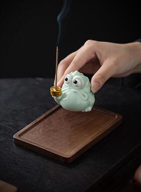 招财金蟾线 线香炉陶瓷家用室内香插香座可爱茶台桌面香薰炉摆件
