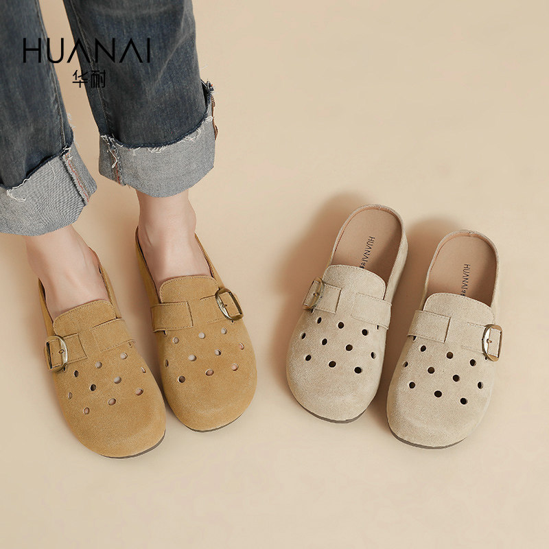 平底包头半拖鞋女鞋夏季洞洞鞋2025新款外穿舒适复古勃肯鞋女软底,淘宝优惠券,粉丝福利购,淘宝优惠卷