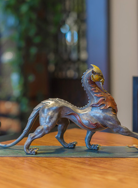 铜之美铜狮子摆件山海经神兽雄狮工艺术品办公室桌装饰礼品送领导