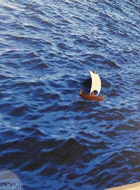 一帆风顺现代简约玄关过道走廊装饰画蓝色大海餐厅高级感肌理挂画