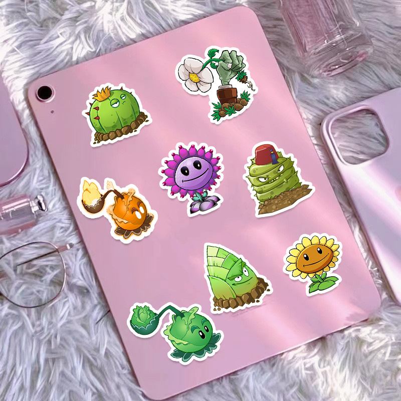 50张植物大战僵尸游戏贴纸盲盒积木卡片拼图行李箱电动车水杯收纳箱文具滑板吉他装饰防水贴纸手机壳DIY贴画 - 图3