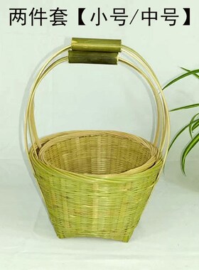 竹编制品手提篮迷你零食方形小竹篮子编织竹筐收纳采摘水果草莓篮