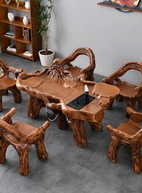 仿根雕茶桌椅组合茶具套装一体功夫泡茶台家用小户型阳台户外茶几