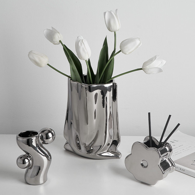现代简约电镀银花瓶摆件乔迁之喜装饰新家布置客厅插花花瓶设计感,淘宝优惠券,粉丝福利购,淘宝优惠卷