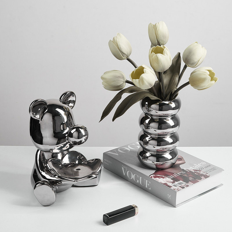 现代简约电镀银花瓶摆件乔迁之喜装饰新家布置客厅插花花瓶设计感,淘宝优惠券,粉丝福利购,淘宝优惠卷