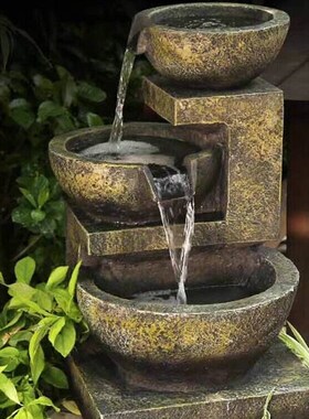 太阳能喷泉假山花园庭院装饰鱼池户外造景观流水摆件风水轮不插电