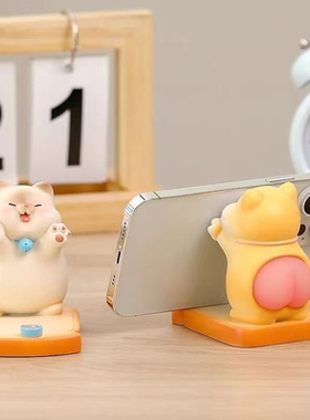 创意可爱暹罗猫解压手机支架桌面猫捕食办公桌装饰招财猫卡通摆件