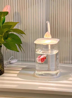 斗鱼专用缸超白小型玻璃缸办公桌面摆件高级感桌面生态缸夜灯鱼缸