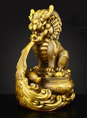 纯黄铜镇水神兽仿古吸水麒麟八卦摆件家宅安宁招财庭院办公室客厅