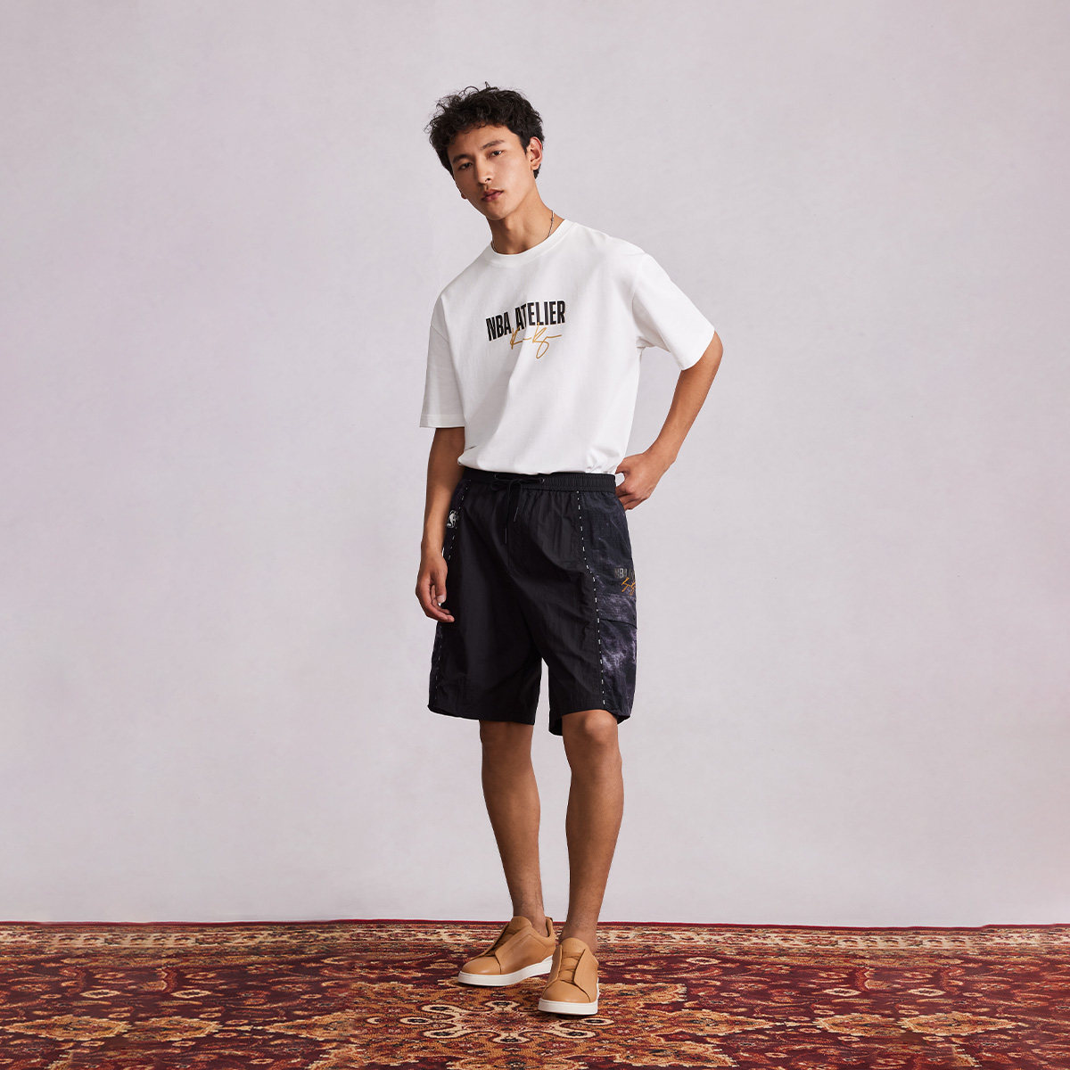 【库兹马联名】NBA ATELIER x KYLE KUZMA 男士黑色抽绳扎染短裤,淘宝优惠券,粉丝福利购,淘宝优惠卷