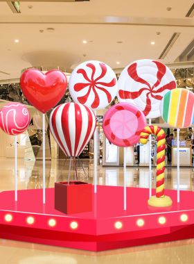 户外新款热气球棒棒糖果玻璃钢雕塑商超美陈婚庆节日橱窗装饰摆件