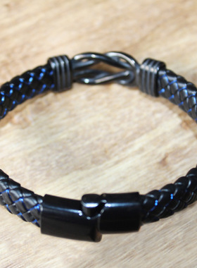 亚马逊新款不锈钢皮革手链loveyou forever磁吸黑色男士手链