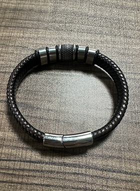 潮流皮绳手链男士韩版个性时尚编织手绳学生潮人霸气饰品钛钢