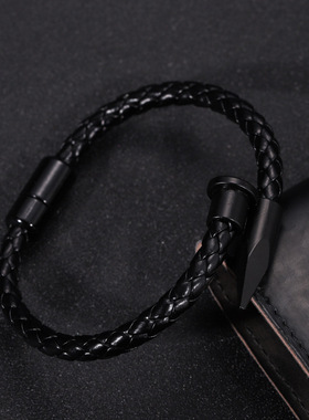 亚马逊爆款合金复古手链欧美外贸磁铁扣手镯pu皮首饰钉子手镯