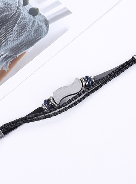 极速欧美新款饰品个性编织m牛皮手錬简约对扣复古男士皮革手环