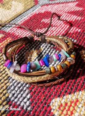 极速Handmade#波西米亚民族风嬉皮风牛皮J手錬匠人手工hippie欧美