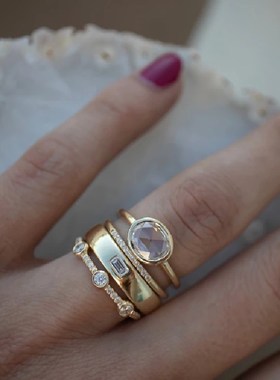 极速4 pcs/set Geometric Gold Color CombinLation Round Zircon