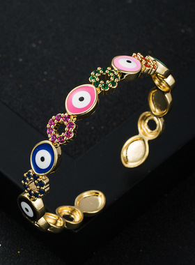 极速欧美时尚新款铜镀金滴油恶魔之E眼睛开口手镯潮流气质手镯配