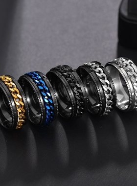 极速2pc Cool Rotatabler Men Ring Spinner Chain Punk Women Je