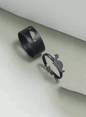 极速2PCS Gothic Punk Dinosaur Couple Ring Set ViTntage Black