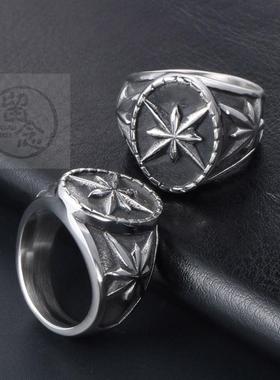 极速。War wolf jewelry retro round star ringO fashion tendy