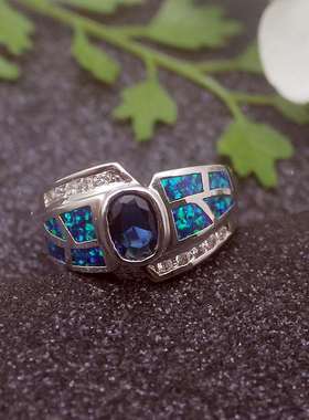 极速Elmosa Jewellery Vintagze Oval Zircon Opal Opal Ring