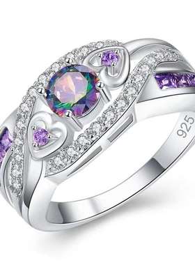 极速Xin Qiao Accessories Purple Diamond Love Ring Four .Claw