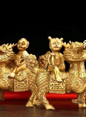 极速麒麟摆件全铜l麒麟一对金童玉女卧室家居饰品摆设创意工艺品