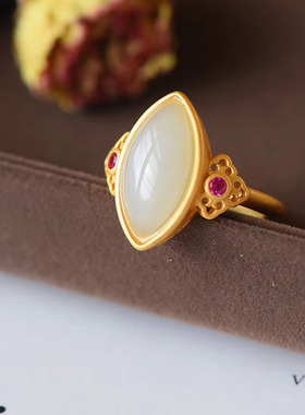 极速New Hetian jade living mouth ring white jade jaVsper rin