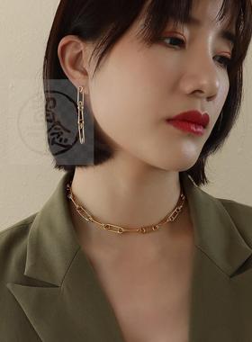 极速。French style paper clip pin chain neck chain Wcollar t