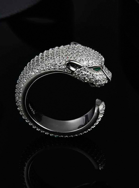 极速豹头开口戒指网红同款u微镶锆石全钻满钻日韩豹子头男女情侣