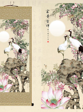 新品仙鹤图丝绸画k富贵吉祥客厅装饰画书房酒店玄关风水挂画礼品