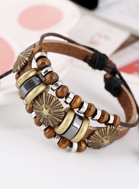 极速【小文精选青春派】 复合皮印第安J皮带情侣手錬手环男女可调