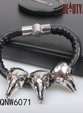 极速琦诺b创意男士手錬民族风羊头骷髅皮绳磁扣手环亚马逊热卖个