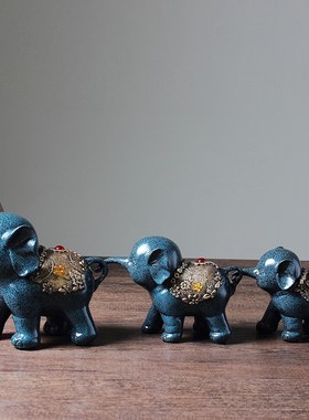 欧式创意大象摆件客厅电视酒柜装饰品招财三连象结婚礼物三只小象