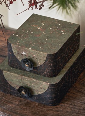 新中式中国风美学元素青苔纹布艺收纳盒装饰盒子样板间摆件高级感